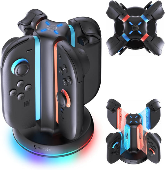 Switch 2 Controller Charger for Joy-Cons 2, 4-in-1 snap-fit Charging Dock for Nintendo Switch 2 Controller 9 RGB Light Modes, USB C Charging Cable Included, Switch 2 Accessories