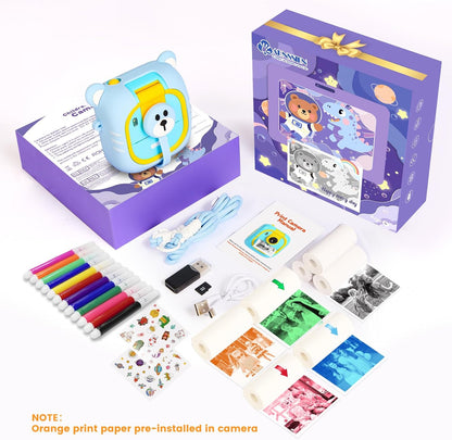 Kids Camera Instant Print, 7 Print Paper (4 Color: O/R/G/B+3 B&W), 2.4" Screen Instant Camera for Kids Ages 3-12,1080P, 180°Flip Lens,32GB Card- Christmas Birthday Present for Boys & Girls,M2