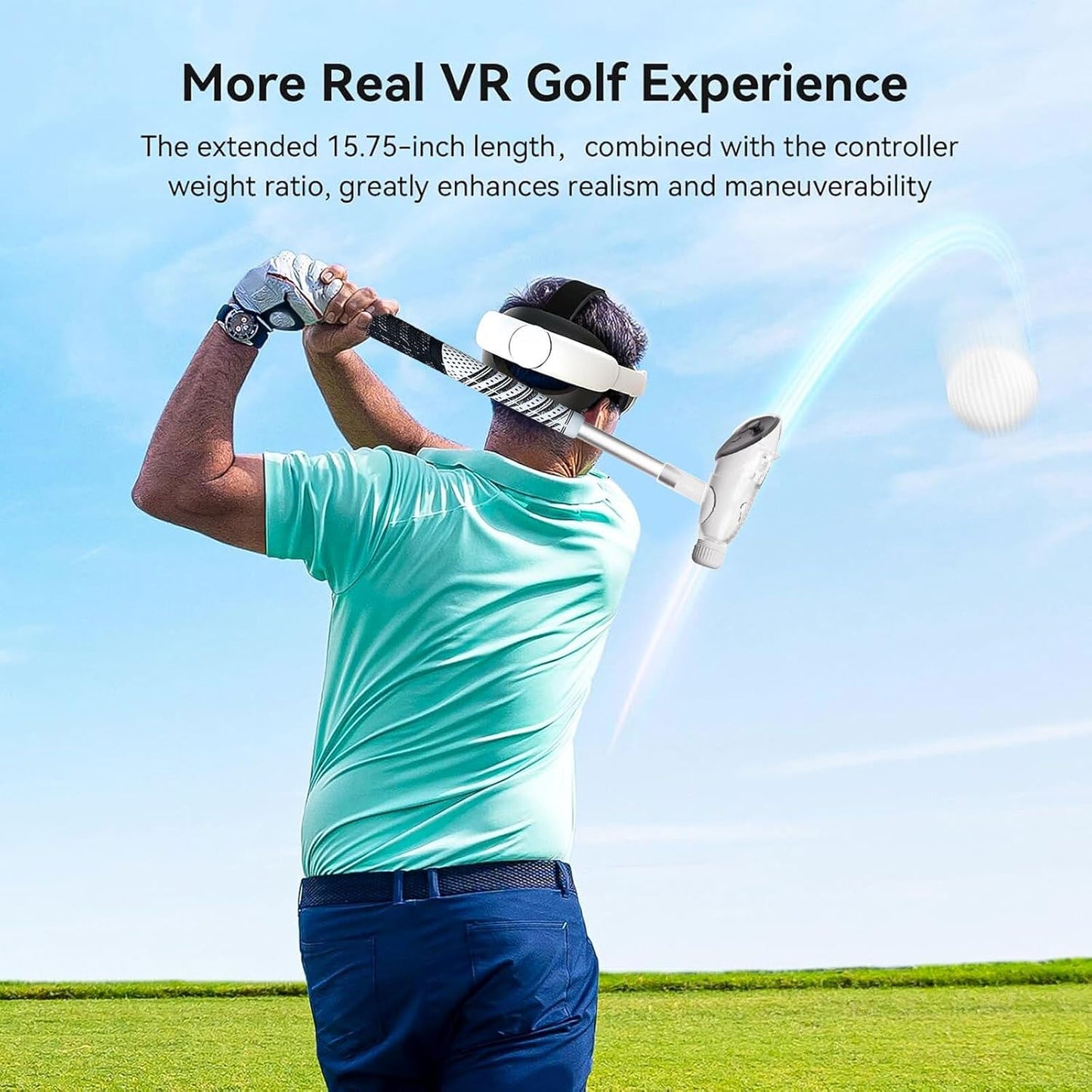 Golf Grip Attachment Compatible with Meta Quest 3/ 3s/2 Accessories， Tracking Signal，80-degree design of golf clubs，Non-Slip VR Handle Grip