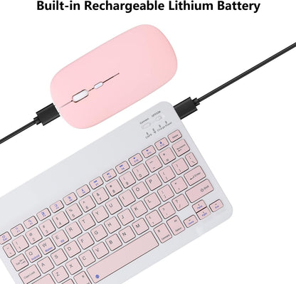 Rechargeable Bluetooth Keyboard and Mouse Combo for iPad, Ultra-Slim Portable Wireless Mouse Keyboard for iPad Pro Air Mini iPhone Samsung Tablet Cell Phone Android, iPadOS/iOS 13 and Above (Pink)