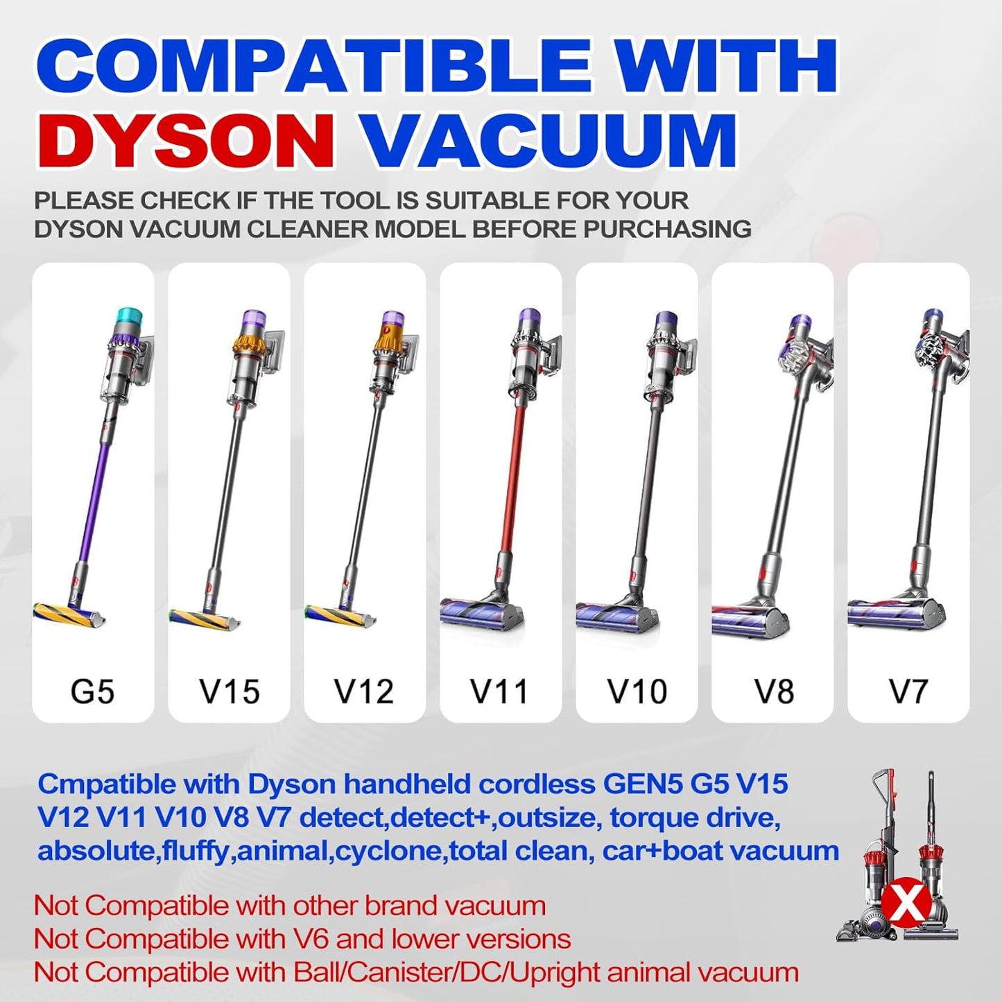 6 Pieces Vacuum Cleaner Accessories Compatible with Dyson V7 V8 V10 V11 V12 V15 Vacuum Attachment Kit Absolute Detect Cyclone Fluffy Mattress Outsize Cleaner Replacement Brush Tools