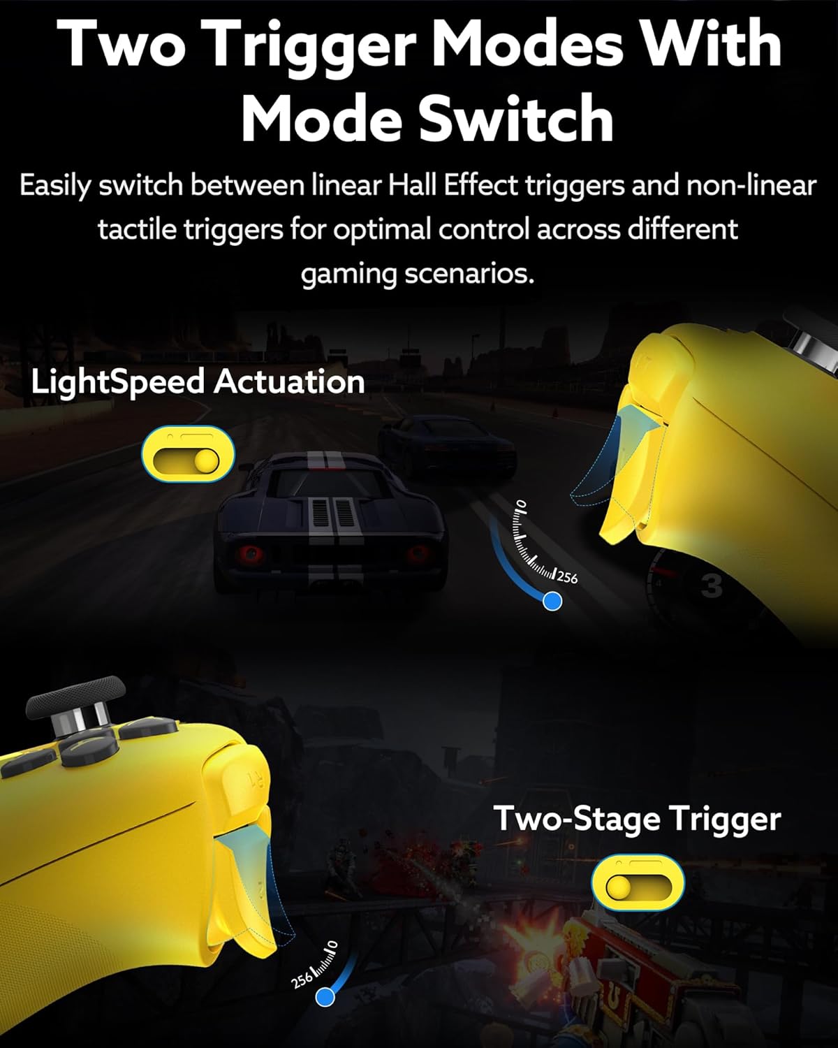 8Bitdo Ultimate 2 Bluetooth Controller (TMR Joystick Update), RGB Fire Ring, Switchable Hall Effect/Tactile Triggers, Vibration and Motion Control for Switch 2, Switch, Windows PC (Yellow)
