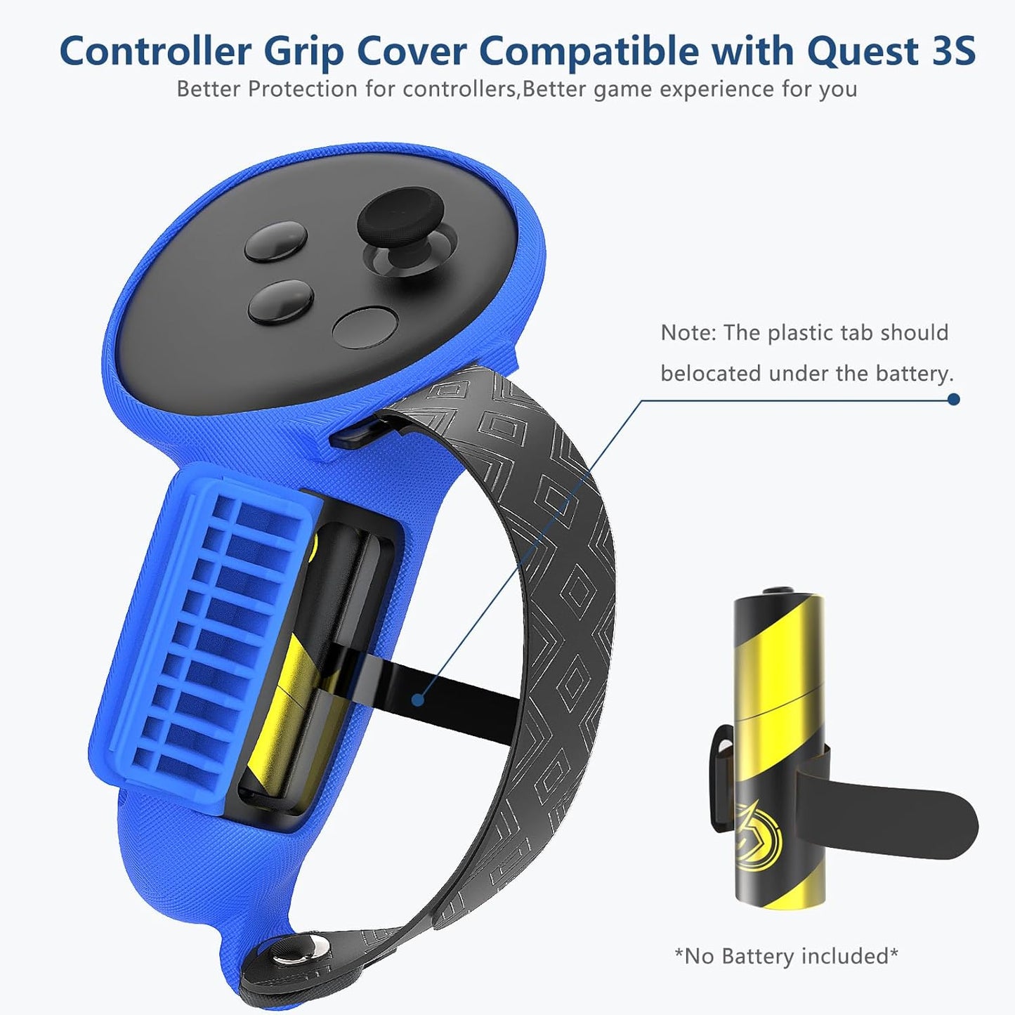 7-in-1 Protective Silicone Cover Set for Meta Quest 3s Accessories, Included Battery Opening Controller Grips, VR Silicone Face Cover and Shell Cover_(Stripe-Blue)