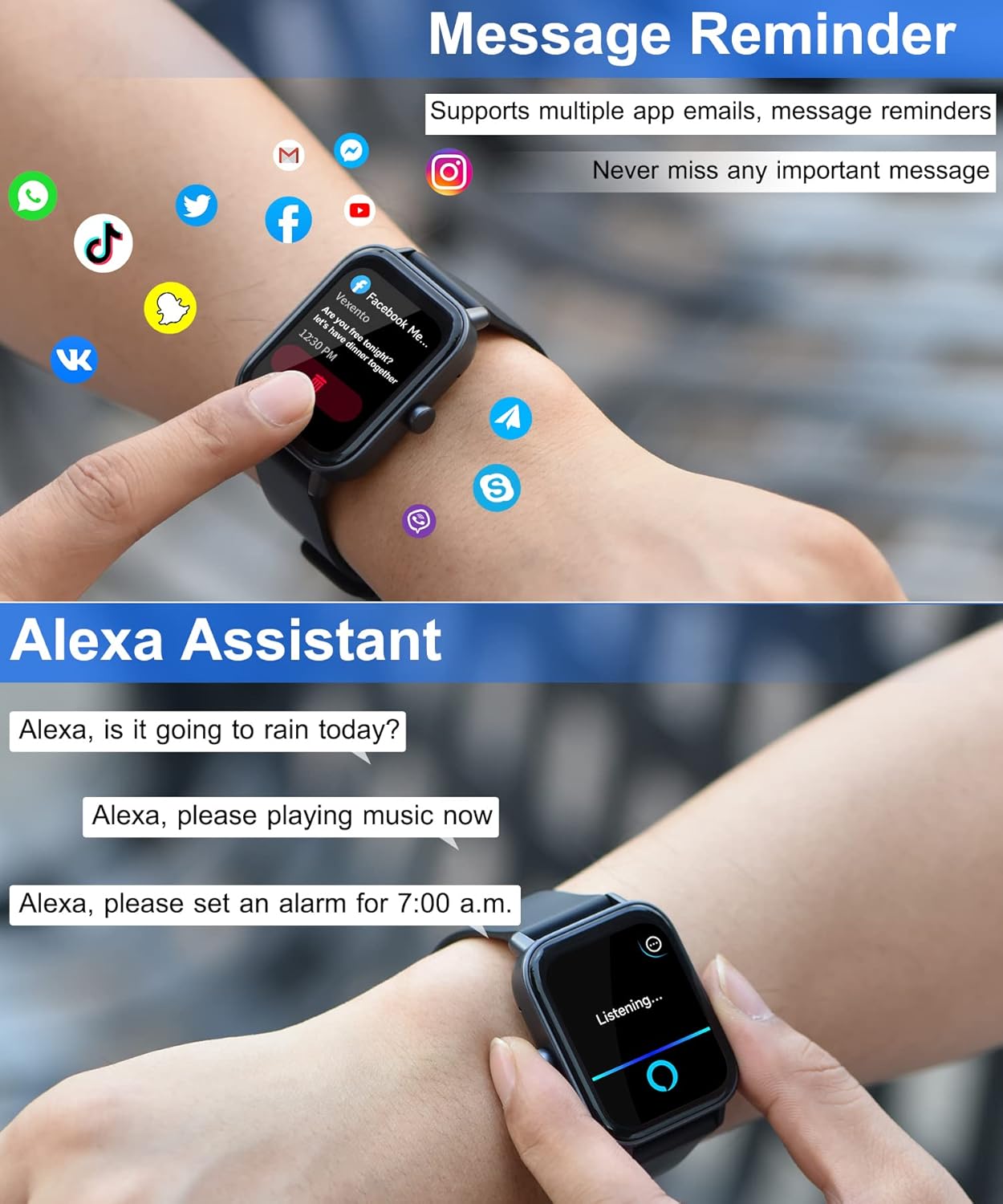 Smart Watch for Men Women with Bluetooth Call, Alexa Built-in, 1.8 Inch DIY Dial Fitness Tracker with Heart Rate Sleep Monitor 100 Sports Modes IP68 Waterproof Smartwatch for Android iOS