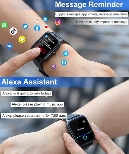 Smart Watch for Men Women with Bluetooth Call, Alexa Built-in, 1.8 Inch DIY Dial Fitness Tracker with Heart Rate Sleep Monitor 100 Sports Modes IP68 Waterproof Smartwatch for Android iOS