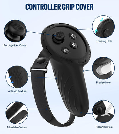 Silicone Cover Set Compatible with Meta/Oculus Quest 3 Accessories, Large Carrying Case for Meta Oculus Quest 3s/3/2, for BOBOVR/Kiwi Battery Head Strap