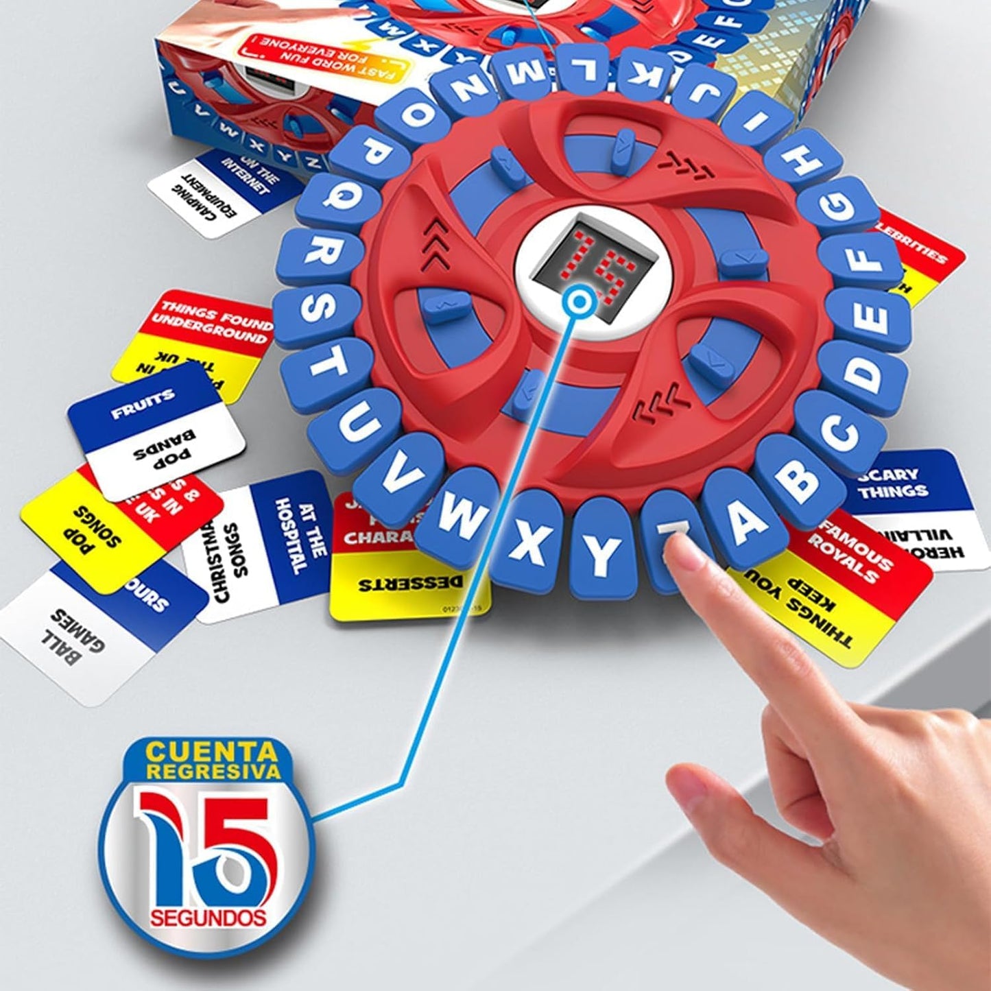 Fast-Paced Family Word Game with 15-Second Timer | 36 Category Cards, Portable 9‑Inch Board | Educational Word Challenge for early-stage & Adults | Fun Learning Toy for Home, Travel & Parties (Blue)