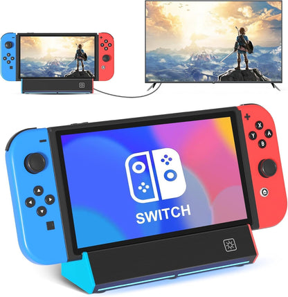 ZONEY Switch TV Dock with 1000Mbps Ethernet LAN Port/4K HDMI Port, Portable Switch Docking Station for Nintendo Switch/Switch OLED, Replacement Official Switch Dock Base Stand (Black with LAN Port)