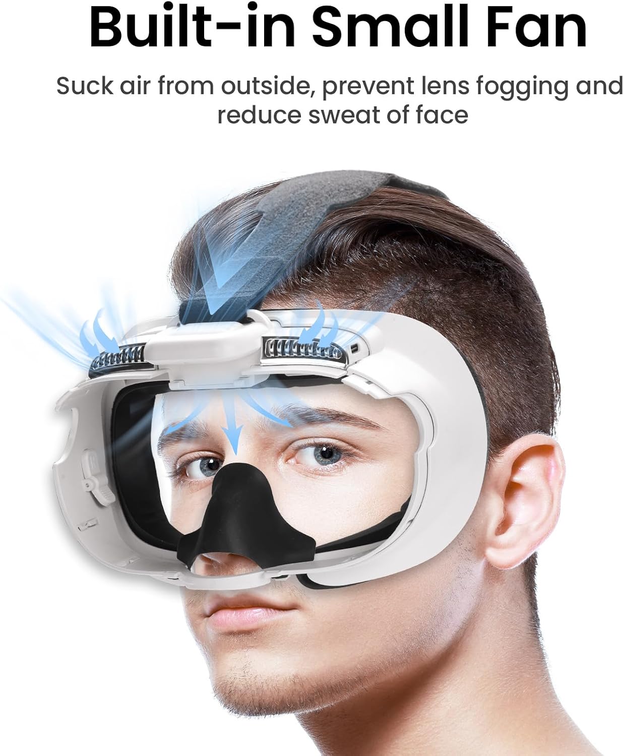 Face Cover with Soft Leather Pad for Oculus/Meta Quest 3, Facial Interface with Cooling Fan to Relieve Lens Fogging and Hot Air