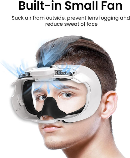 Face Cover with Soft Leather Pad for Oculus/Meta Quest 3, Facial Interface with Cooling Fan to Relieve Lens Fogging and Hot Air