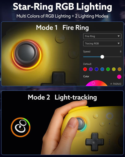 8Bitdo Ultimate 2 Bluetooth Controller (TMR Joystick Update), RGB Fire Ring, Switchable Hall Effect/Tactile Triggers, Vibration and Motion Control for Switch 2, Switch, Windows PC (Yellow)