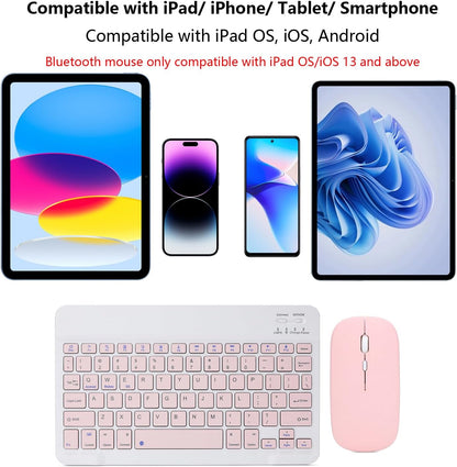 Rechargeable Bluetooth Keyboard and Mouse Combo for iPad, Ultra-Slim Portable Wireless Mouse Keyboard for iPad Pro Air Mini iPhone Samsung Tablet Cell Phone Android, iPadOS/iOS 13 and Above (Pink)