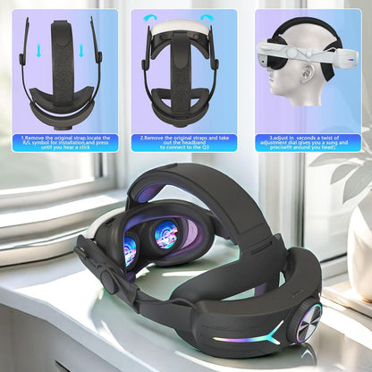 Upgraded RGB Lighted Head Strap with Battery 12000mAh for Meta Quest 3/3s Accessories, Quick Charge for Extended Playtime, to Reduce Facial Stress, Adjustable Elite Strap (White)