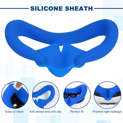 4Pcs VR Silicone Face Cover for Oculus Quest 3,Light-Thin VR Face Pads,Waterproof Anti-Dirty Replacement Facial Cushion VR Pads Accessories (Black+Grey+Blue+Red)