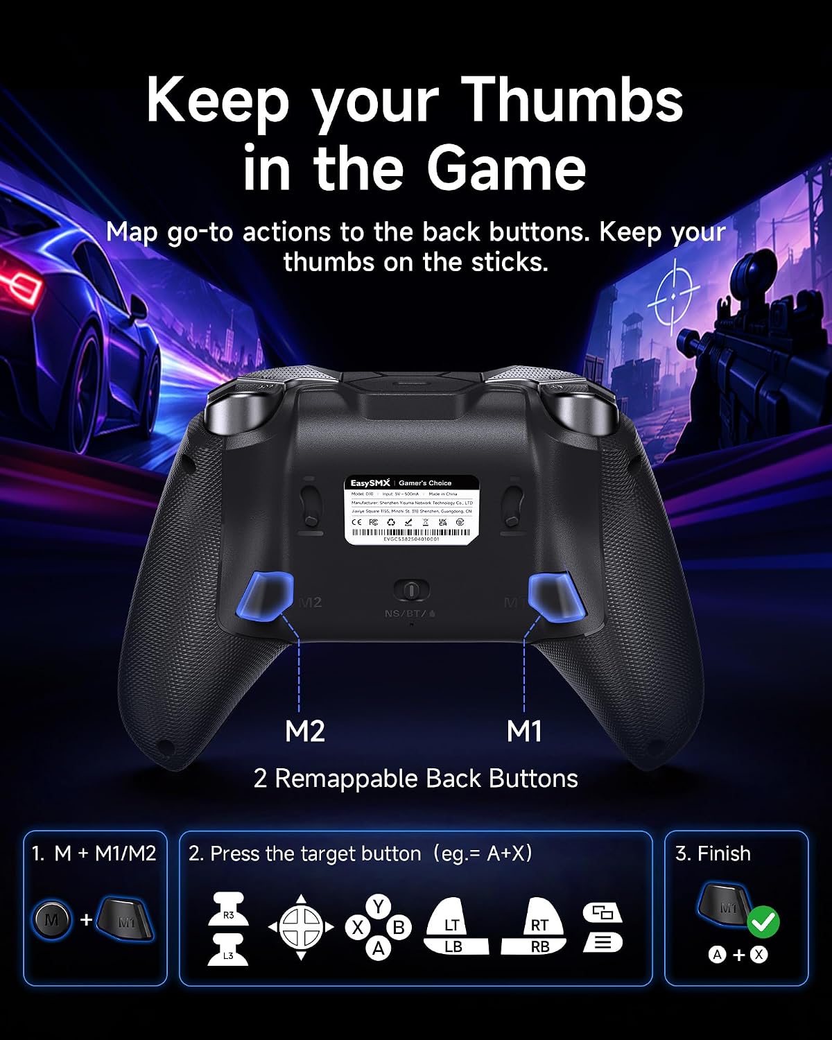 Wireless Game Controller for PC, Switch and Android, Bluetooth Gaming Gamepad, Ergonomic Grip, Responsive Controls and Precision Joystick