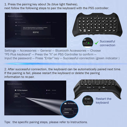 MoKo Green Backlight Keyboard for PS5 Controller, PS5 Wireless Mini Keyboard Chatpad for Playstation 5 Controller, Keypad Built-in Speaker with 3.5mm Audio Jack for Messaging and Game Live Chat, Black