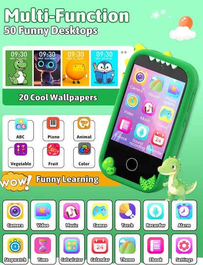 Mgaolo Kids Phone Smartphone Toy, 2.8" Touchscreen Smart Phone, Toddler Educational Learning Gift for Boys Girls Age 3-8, Games, Dual Cameras, Music Video Player, Christmas Birthday Present (Blue)