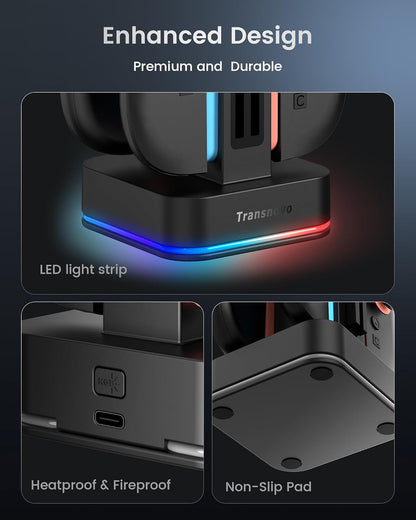 Switch 2 Controller Charger for Joy-Cons 2, 4-in-1 snap-fit Charging Dock for Nintendo Switch 2 Controller 9 RGB Light Modes, USB C Charging Cable Included, Switch 2 Accessories