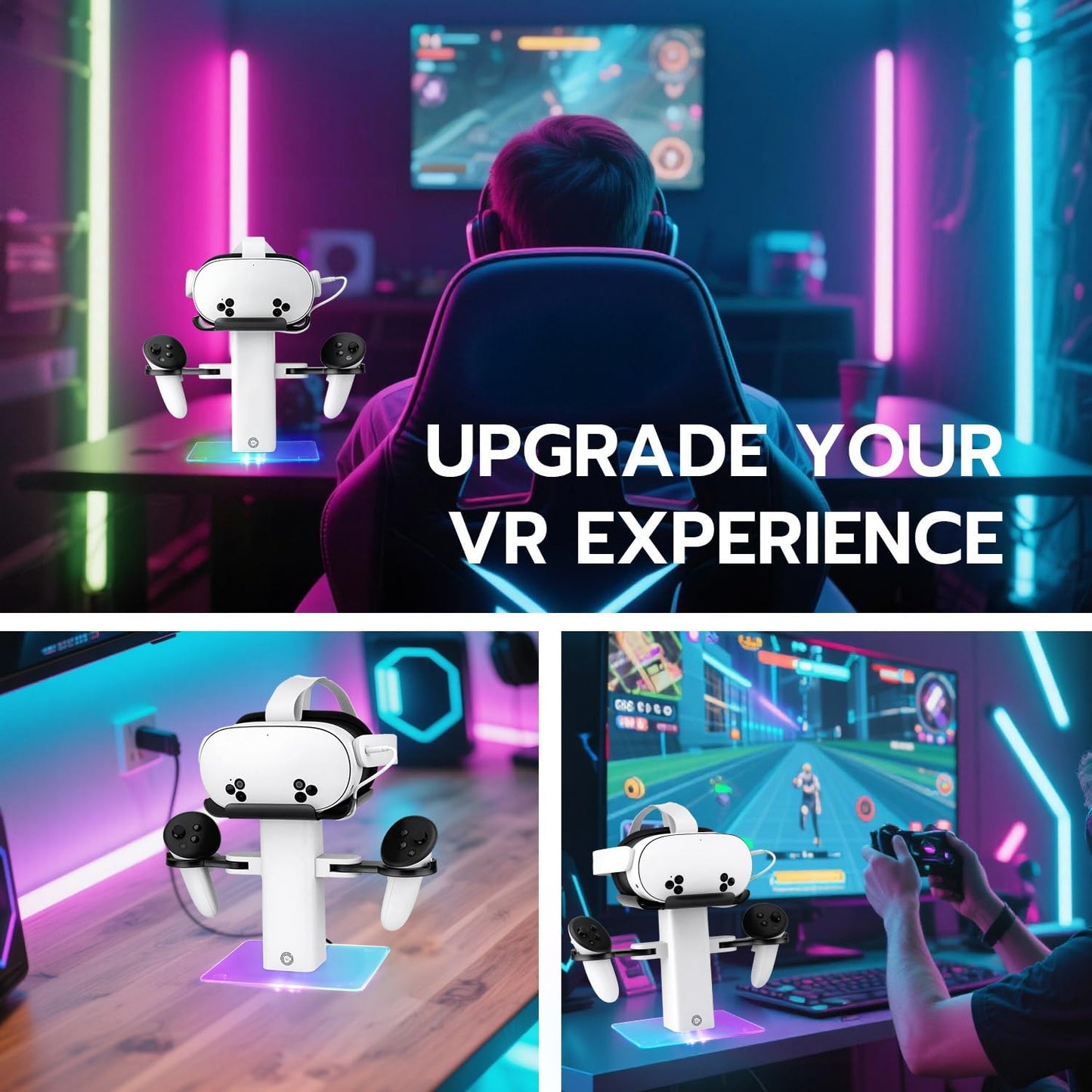 Mcbazel RGB Charging Dock for Meta Quest 3S/3/2, 15W Fast Vertical Charging Stand with Colorful LED Light & Non-Slip Base, USB-C VR Headset Charging Station (Not for Controllers)