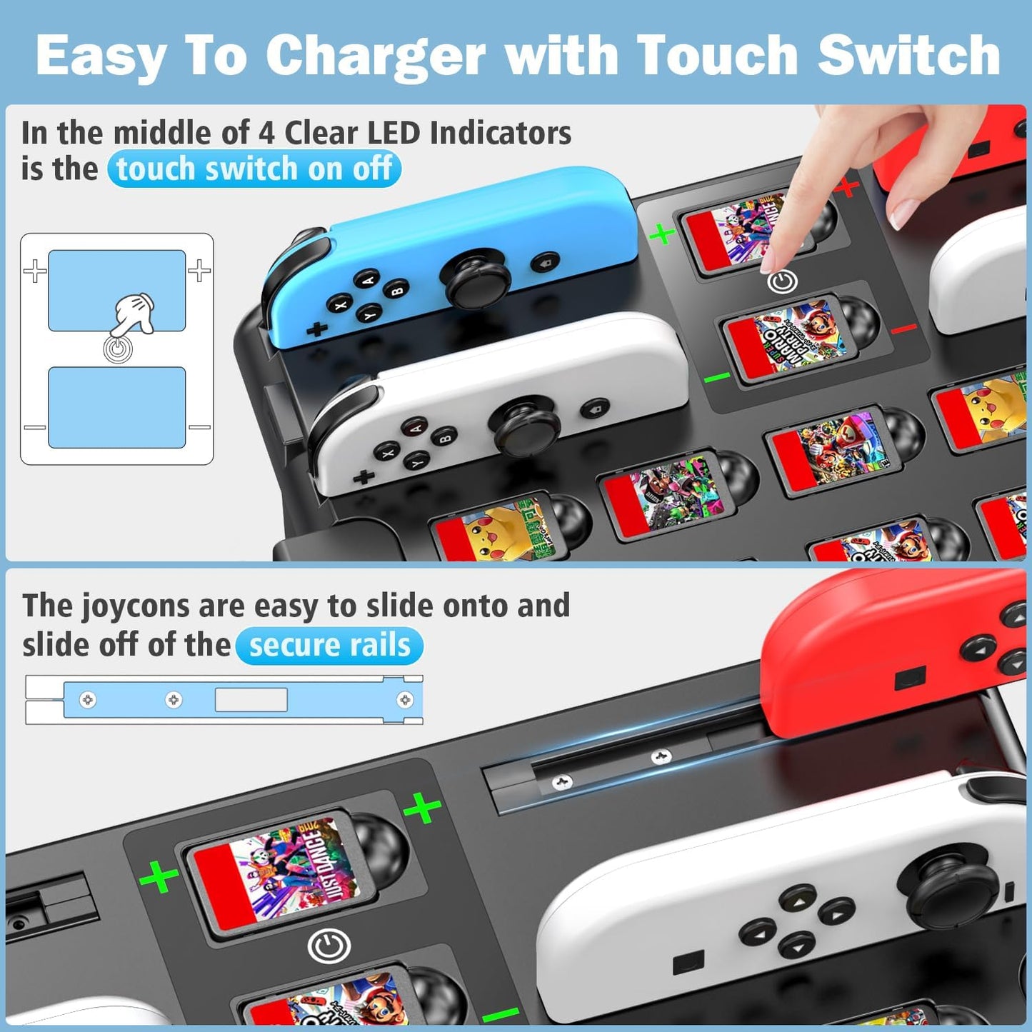 Switch Games Organizer Station with Controller Charger, Charging Dock for Nintendo Switch & OLED Joycons, Kytok Switch Storage and Organiser for Games, TV Dock, Pro Controller, Accessories Kit Storage