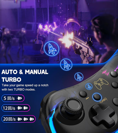 Switch Controller Compatible with Switch/Lite/OLED Controller, Switch Pro Controller With RGB Breathing LED, Switch Controllers Remote Supports Multi-Platform&App with Turbo, Wake-up Function