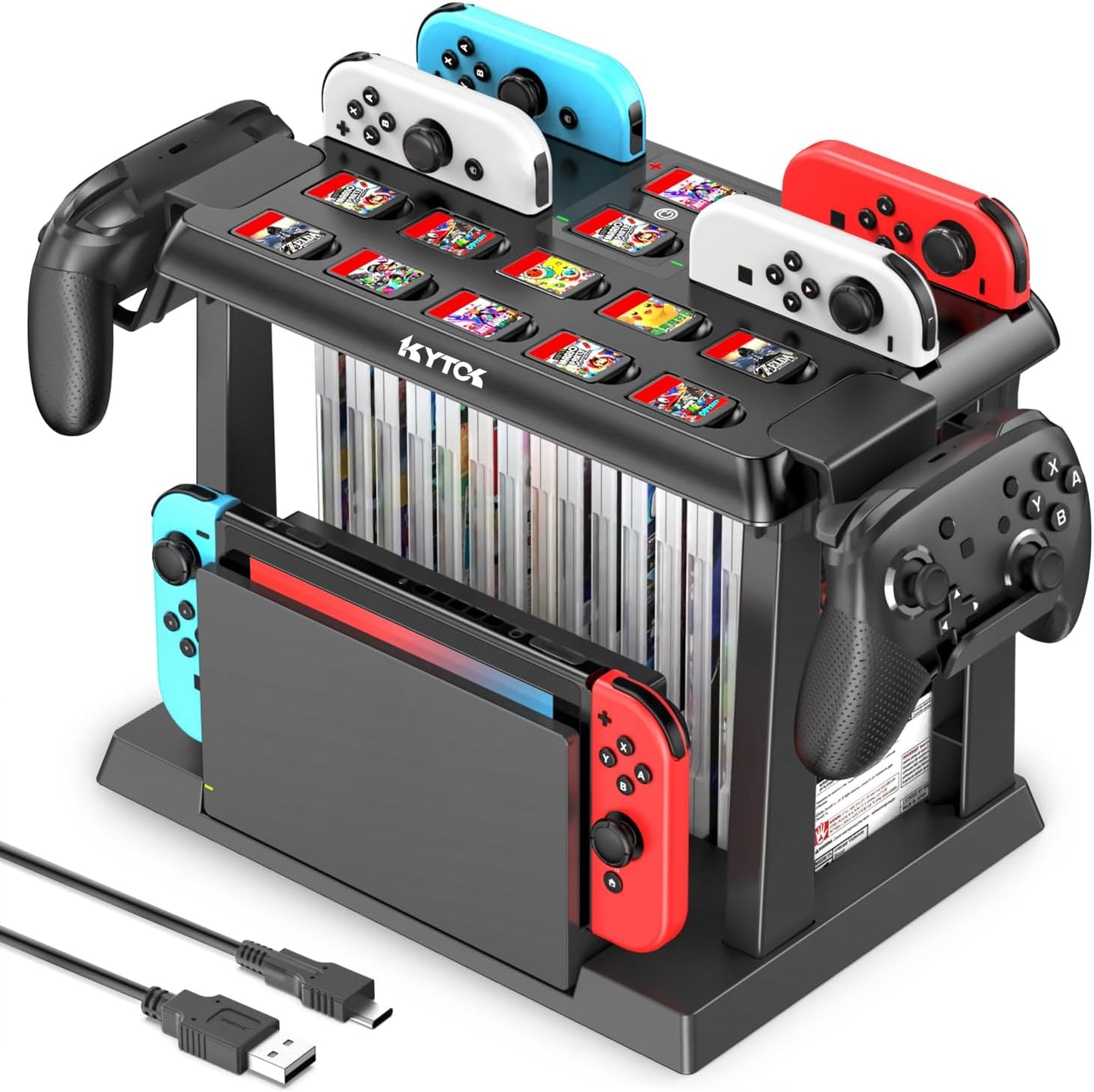 Switch Games Organizer Station with Controller Charger, Charging Dock for Nintendo Switch & OLED Joycons, Kytok Switch Storage and Organiser for Games, TV Dock, Pro Controller, Accessories Kit Storage