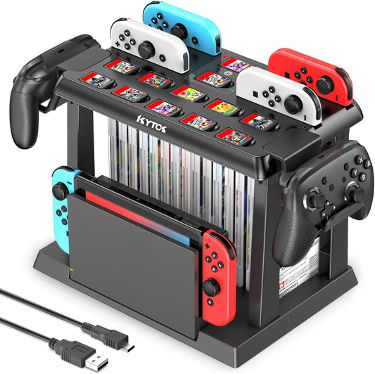 Switch Games Organizer Station with Controller Charger, Charging Dock for Nintendo Switch & OLED Joycons, Kytok Switch Storage and Organiser for Games, TV Dock, Pro Controller, Accessories Kit Storage