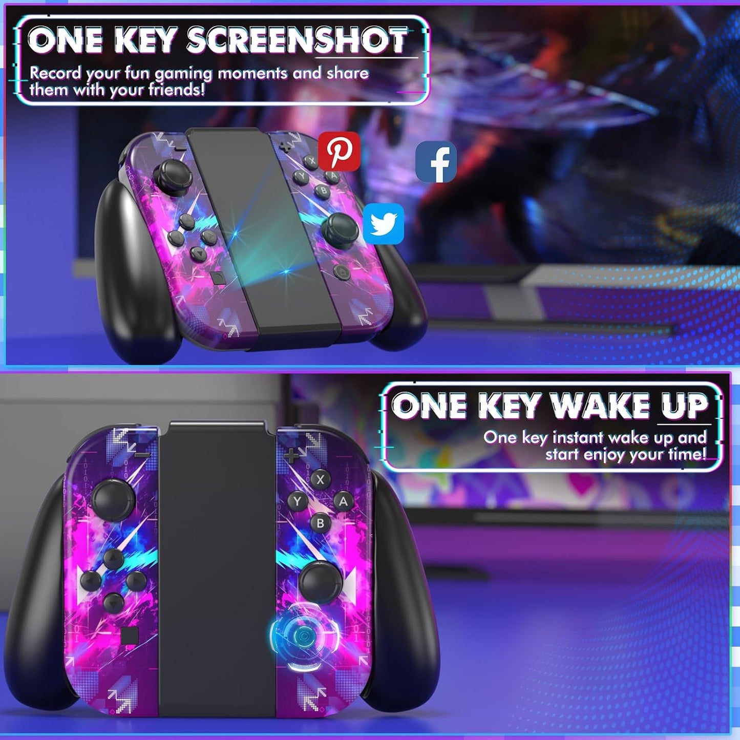 Joypad Controller for Switch,Replacement Switch Controller,Left and Right Joypad Controller with Dual Vibration/Motion Control/Wake-up/Screenshot (Purple)