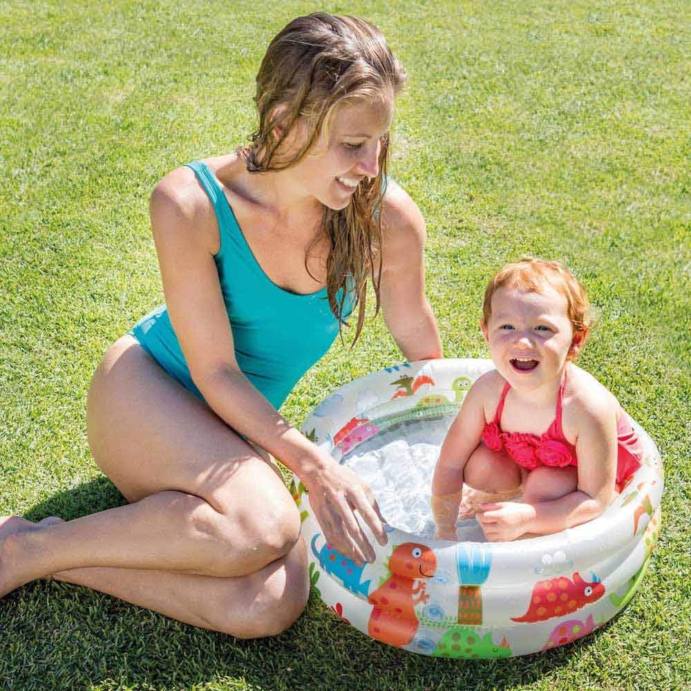 INTEX 57106NP - Dino Buddies 3-Ring Baby Pool, Ages 1-3, Size 61cmx22cm