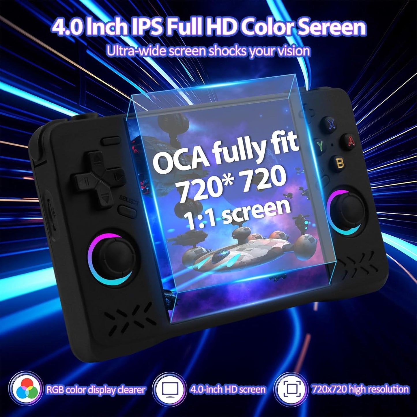 Upgraded XF40H handheld model, Retro handheld model Preloaded Classic Games with Multiple Emulators, 4.0 Inch 4K HD IPS Screen Open Source Linux System, Pocket Video Gaming (Black-128G)