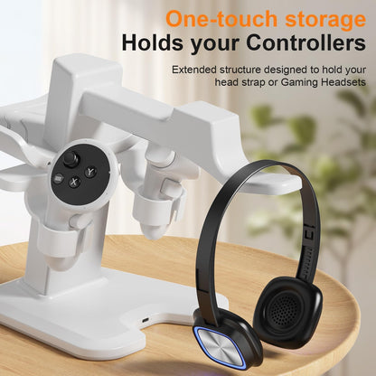 RGB Charging Dock and Vertical Stand for Quest 3S, Quest 3, Quest 2 and Quest Pro, VR Headset Controller Charging Station, White