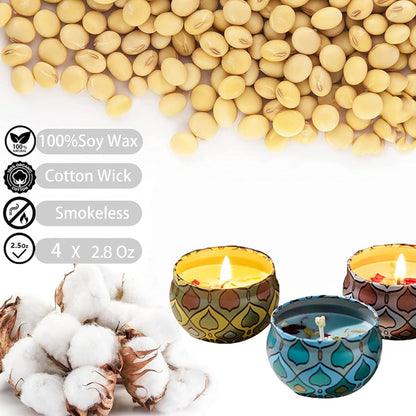 4 Pack Scented Candles Gift Set 80g x 4 100% Pure Natural Soy Wax Portable Travel Aromatherapy Tin Jar Candle for Birthday Christmas Valentine's Mother's Thanksgiving Day Women & Mom Gifts
