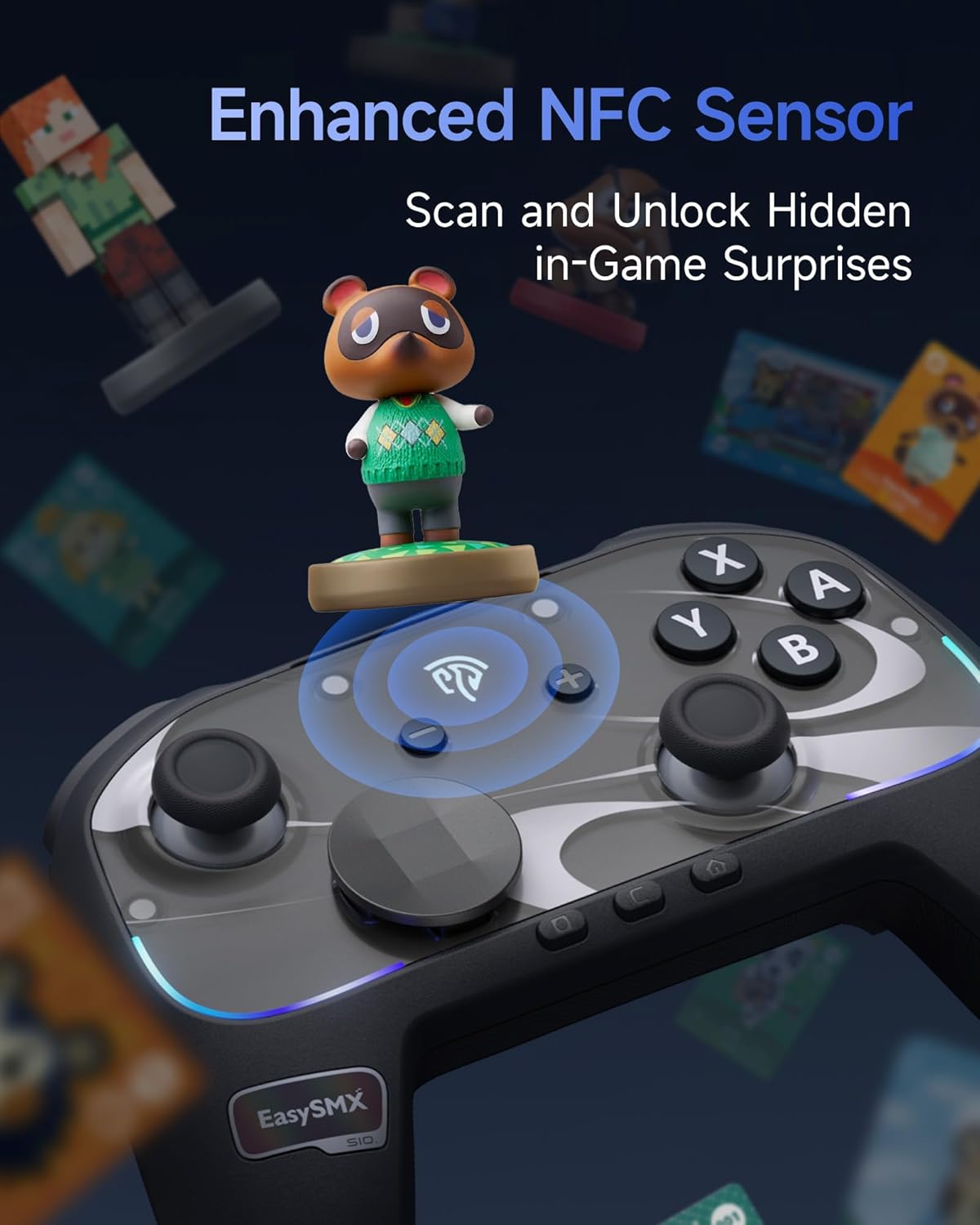 EasySMX S10 Controller for Switch 2/ Switch/PC-One Key Wake-up, TMR Anti-Drift Joystick, Mechanical Buttons, 6 Axis Gyro, Bluetooth Switch Controller with RGB & Swappable D-Pad
