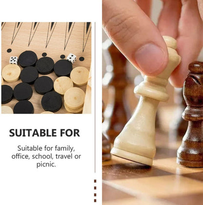 40cm Large Wooden Chess Set with Folding Board, Storage Slots, Chessmen Pieces, 3-in-1 Chess Backgammon Checkers Board Game for Adults & Kids