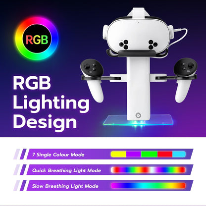 Mcbazel RGB Charging Dock for Meta Quest 3S/3/2, 15W Fast Vertical Charging Stand with Colorful LED Light & Non-Slip Base, USB-C VR Headset Charging Station (Not for Controllers)