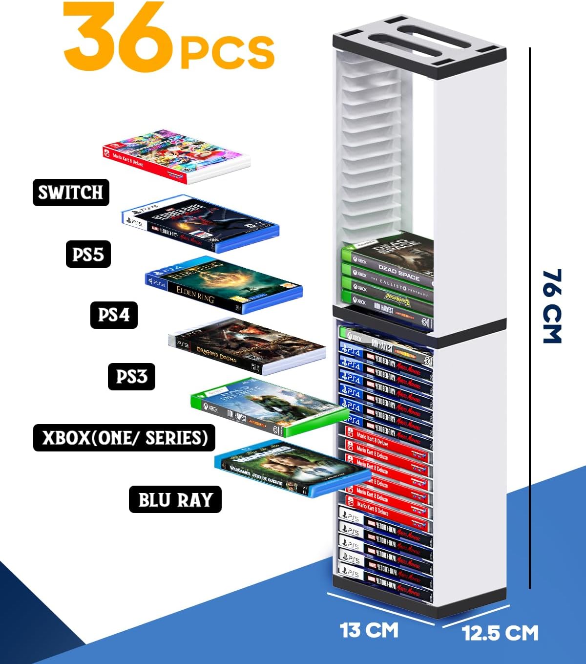 Nargos Video Game Storage Stand Tower for PS5/ PS4/ PS3/ Xbox Series S & X/Xbox one Game, Universal Game Disc Holder Vertical Blu Ray Case Organizer