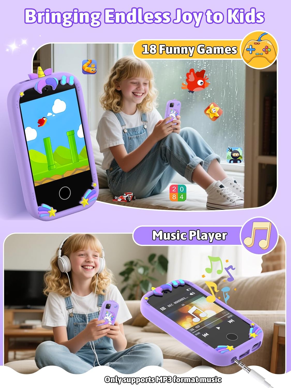 Mgaolo Kids Phone Smartphone Toy, 2.8" Touchscreen Smart Phone, Toddler Educational Learning Gift for Boys Girls Age 3-8, Games, Dual Cameras, Music Video Player, Christmas Birthday Present (Blue)