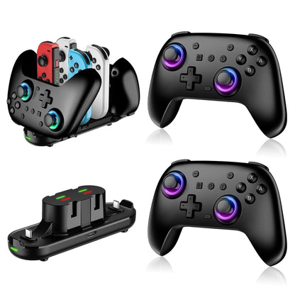2 Pack Wireless Controllers with Charging Dock Compatible with Nintendo Switch 2, Nintendo Switch, Switch Lite, Switch OLED, PC, RGB Lighting, Wake-Up Function, Motion Control, Dual Vibration, Turbo, Screenshot