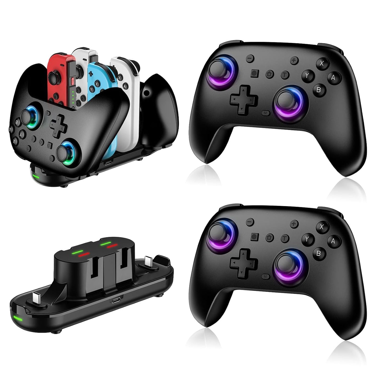 2 Pack Wireless Controllers with Charging Dock Compatible with Nintendo Switch 2, Nintendo Switch, Switch Lite, Switch OLED, PC, RGB Lighting, Wake-Up Function, Motion Control, Dual Vibration, Turbo, Screenshot