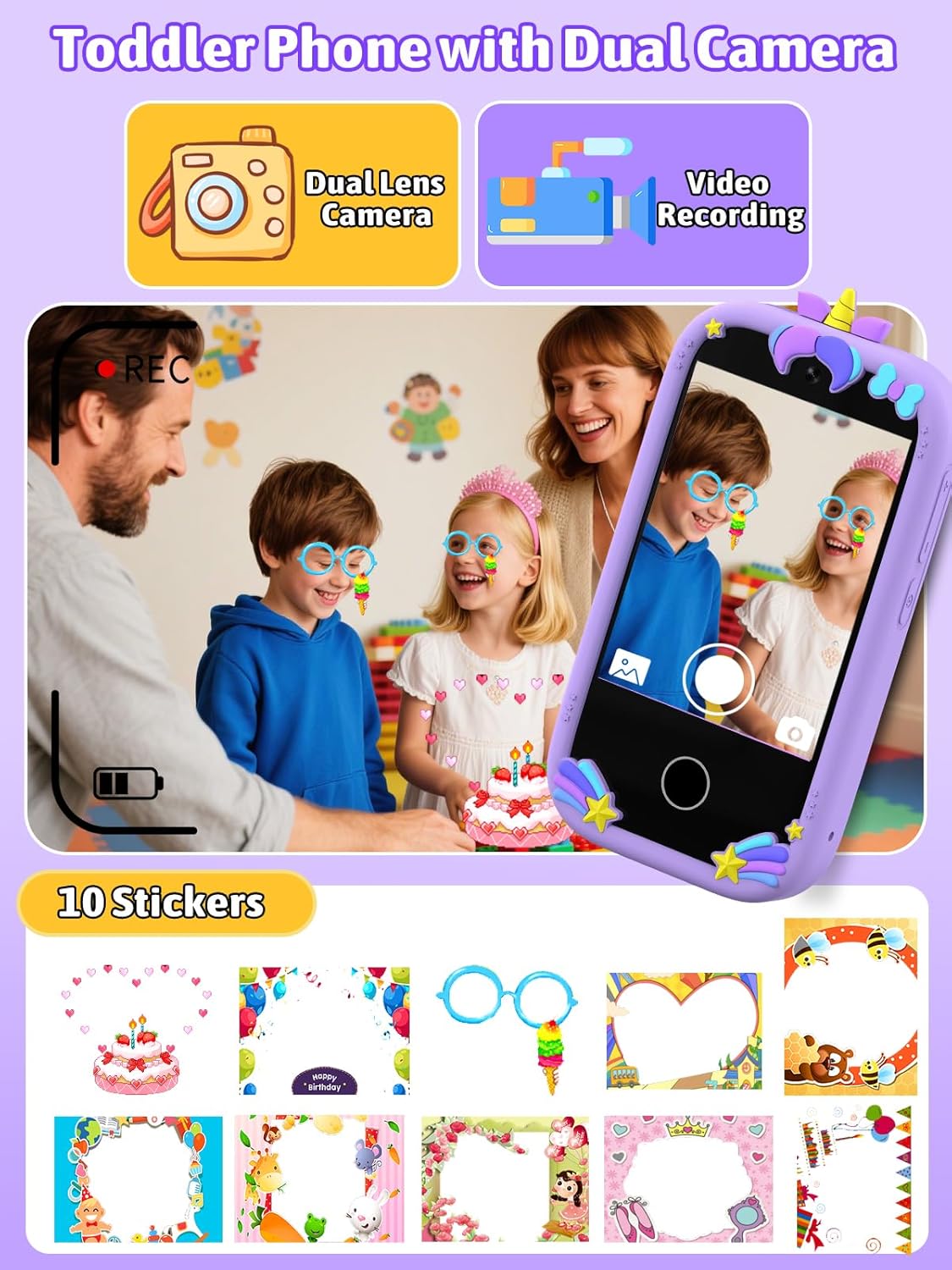Mgaolo Kids Phone Smartphone Toy, 2.8" Touchscreen Smart Phone, Toddler Educational Learning Gift for Boys Girls Age 3-8, Games, Dual Cameras, Music Video Player, Christmas Birthday Present (Blue)