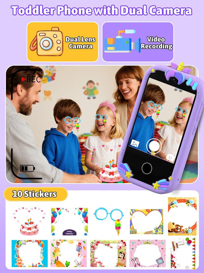 Mgaolo Kids Phone Smartphone Toy, 2.8" Touchscreen Smart Phone, Toddler Educational Learning Gift for Boys Girls Age 3-8, Games, Dual Cameras, Music Video Player, Christmas Birthday Present (Blue)