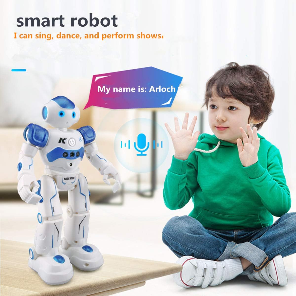 WEECOC RC Robot Toys Gesture Sensing Smart Robot Toy for Kids Can Singing Dancing Speaking Christmas Birthday Gift (Blue)
