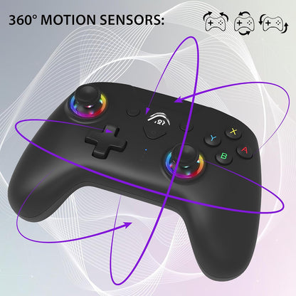 Wireless Bluetooth Game Controller for Switch Console, LED Gaming Gamepad with RGB Lighting, Motion Control, Vibration Feedback, Ergonomic Design, Rechargeable Controller (Black)