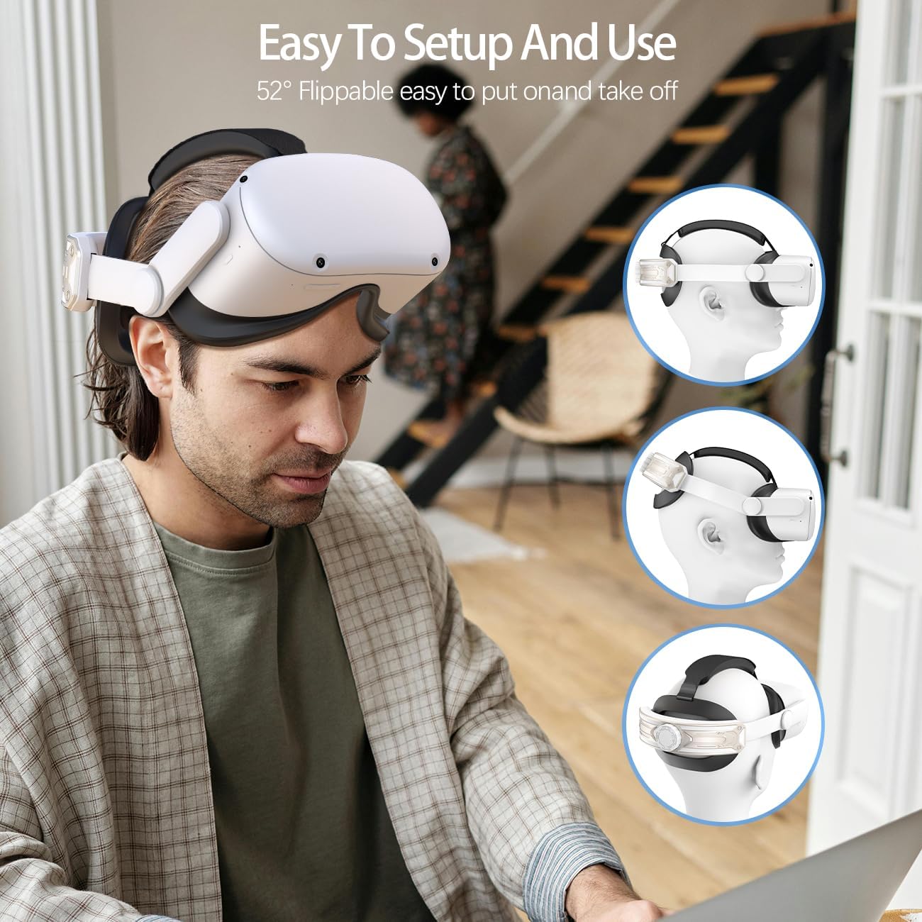 Head Strap for Meta Quest 2 VR Headset Elite Strap Adjustable Soft Cushion Headstrap Oculus Quest 2 Replacement Wihte & Gold