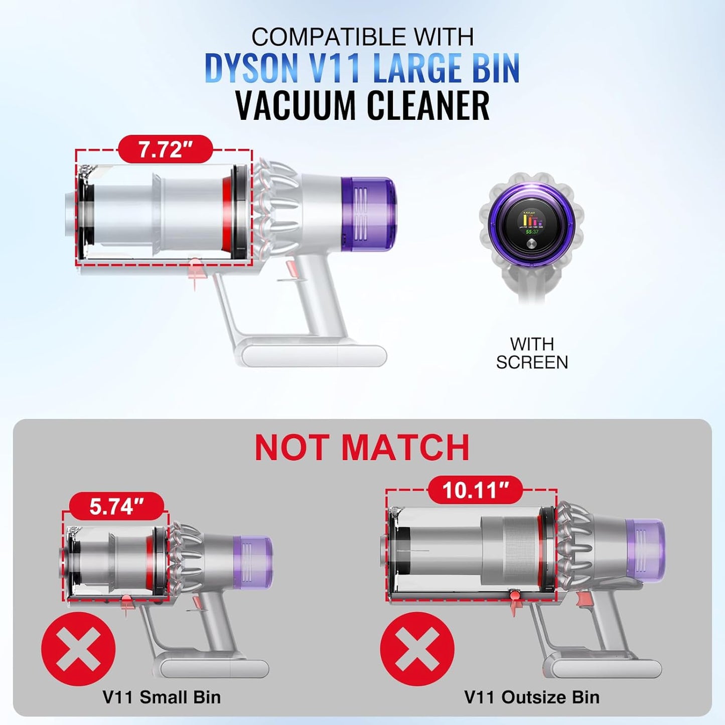Upgraded Canister Compatible with Dyson V11 V15 SV14 SV15 SV22 Vacuum Cleaner Dust Bin, for Bin Part no. 970050-01 and Part no. 965443-01 with HEPA Filter