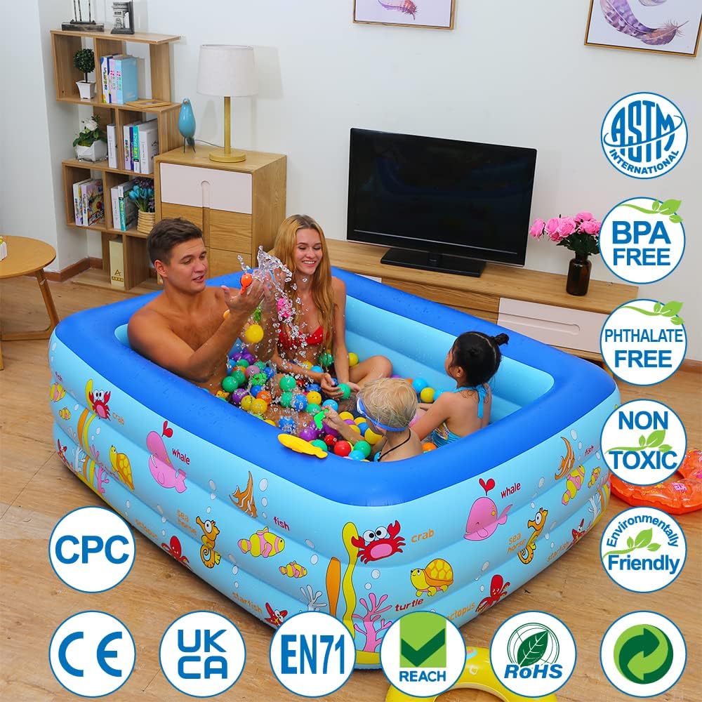 WateBom Inflatable Family Swim Center Pool with Inflatable Soft Floor, 70 inches Ocean World Kids Swimming Pool…