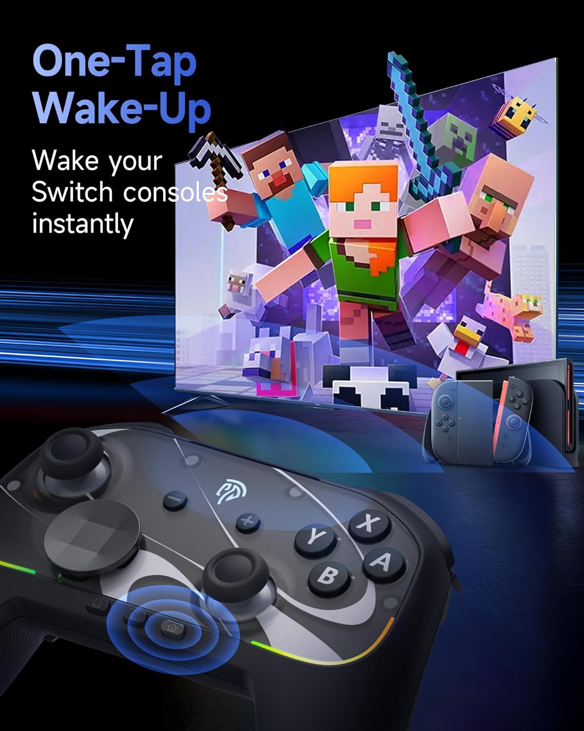 EasySMX S10 Controller for Switch 2/ Switch/PC-One Key Wake-up, TMR Anti-Drift Joystick, Mechanical Buttons, 6 Axis Gyro, Bluetooth Switch Controller with RGB & Swappable D-Pad