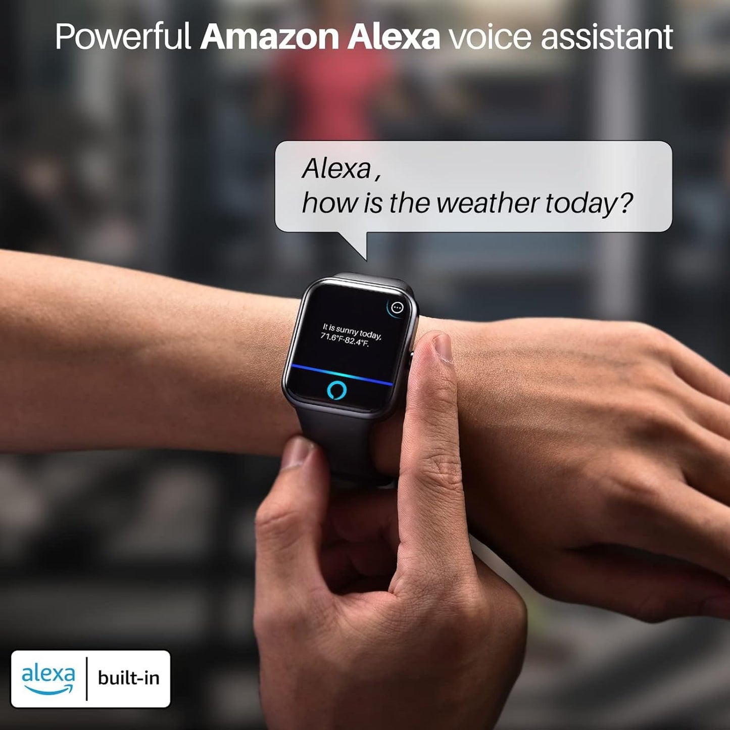 TOZO 44mm Rectangular Face Smart Watch Alexa Built-in Fitness Tracker with Heart Rate/Blood Oxygen Monitor/Sleep Monitor 5ATM Waterproof HD Touchscreen for Men Women Compatible with iPhone&Android