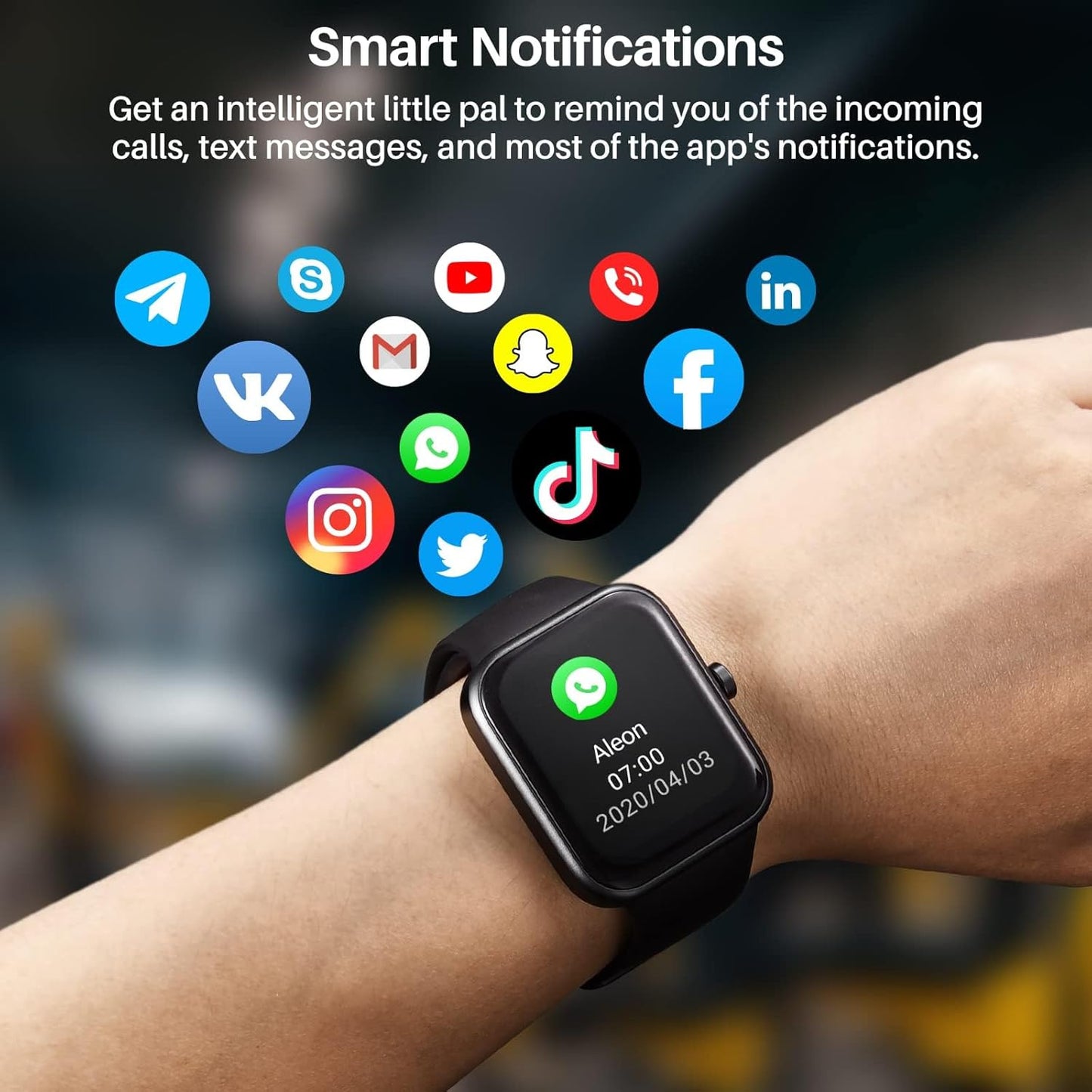 TOZO 44mm Rectangular Face Smart Watch Alexa Built-in Fitness Tracker with Heart Rate/Blood Oxygen Monitor/Sleep Monitor 5ATM Waterproof HD Touchscreen for Men Women Compatible with iPhone&Android