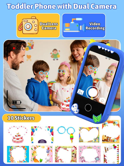 Mgaolo Kids Phone Smartphone Toy, 2.8" Touchscreen Smart Phone, Toddler Educational Learning Gift for Boys Girls Age 3-8, Games, Dual Cameras, Music Video Player, Christmas Birthday Present (Blue)